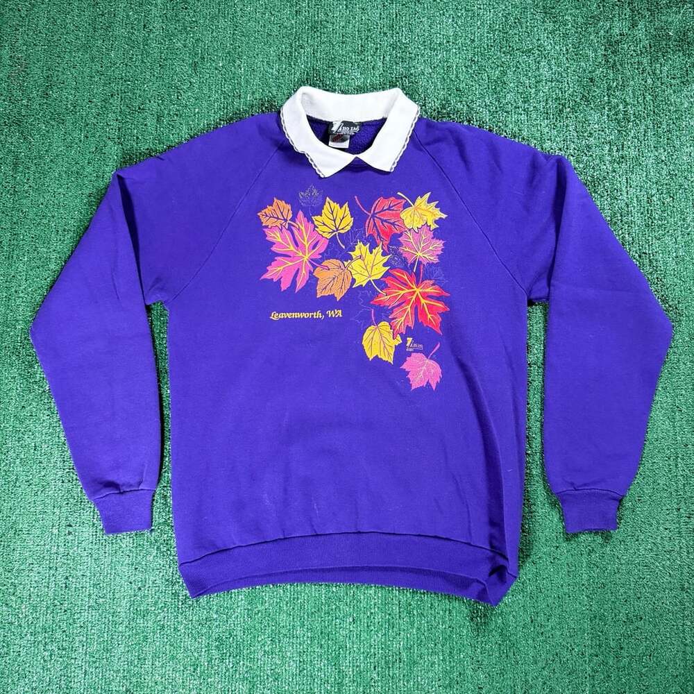 Vintage 1991 Women’s Zig Zag Leavenworth Fall Leaves Collared Sweatshirt XL